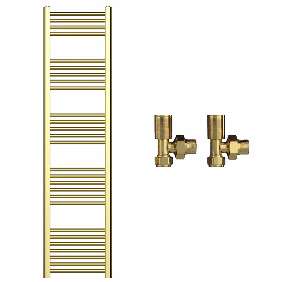 300mm Wide - Heated Towel Rail Radiator - Shiny Gold - Straight