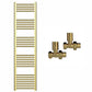 300mm Wide - Heated Towel Rail Radiator - Shiny Gold - Straight