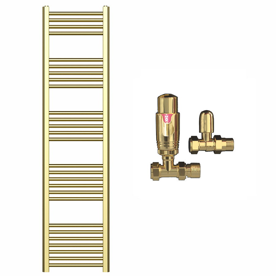 300mm Wide - Heated Towel Rail Radiator - Shiny Gold - Straight