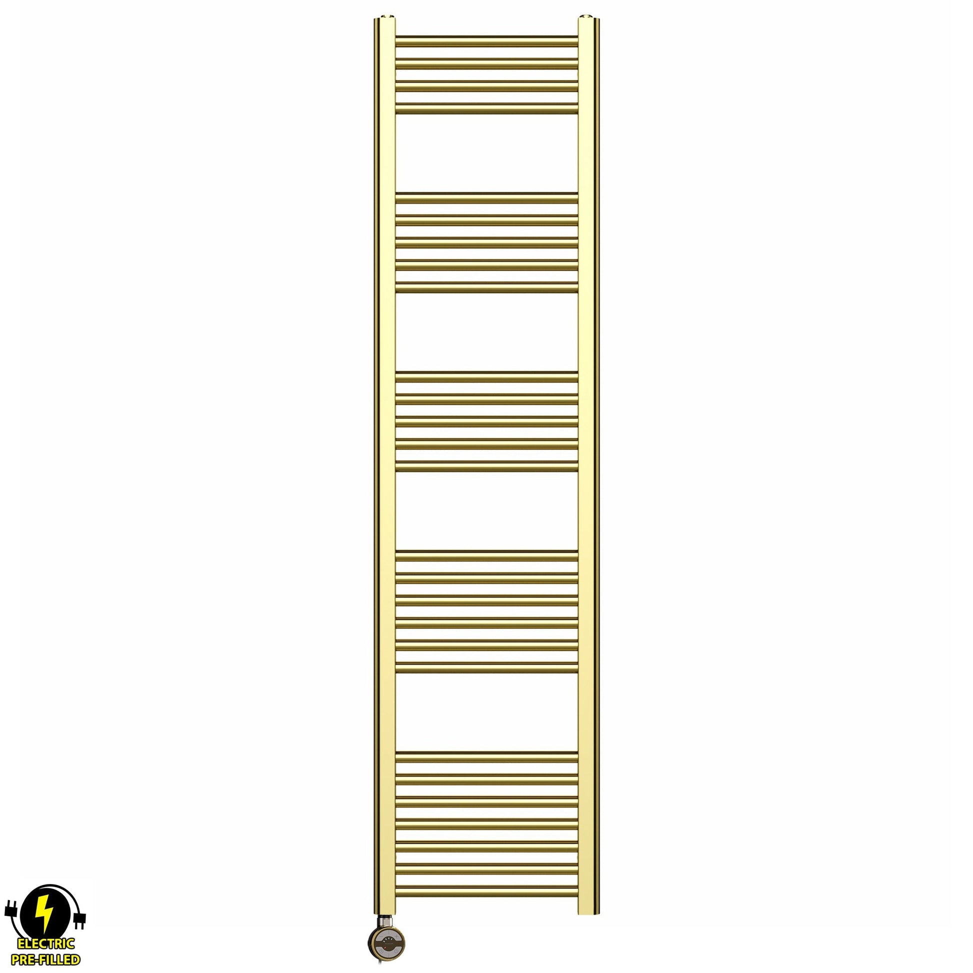300mm x 1600mm Shiny Gold Electric Pre-Filled Heated Towel Rail Radiator