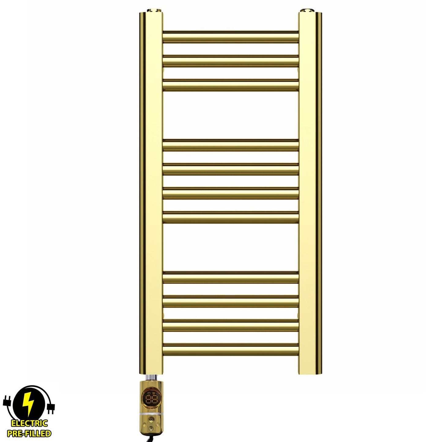 300mm Wide - Electric Heated Towel Rail Radiator - Shiny Gold - Straight