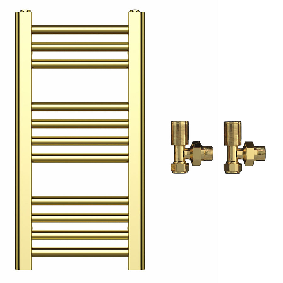 Small 300mm x 600mm Shiny Gold Heated Towel Rail Radiator