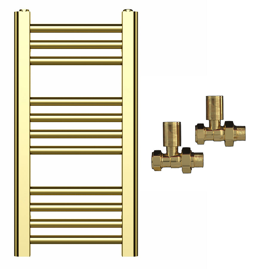 Small 300mm x 600mm Shiny Gold Heated Towel Rail Radiator