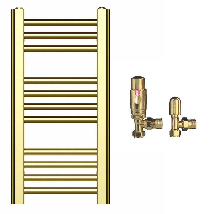 Small 300mm x 600mm Shiny Gold Heated Towel Rail Radiator