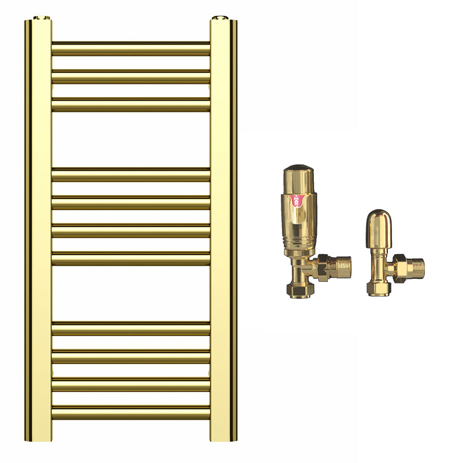 300mm Wide - Heated Towel Rail Radiator - Shiny Gold - Straight