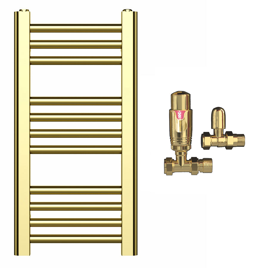 Small 300mm x 600mm Shiny Gold Heated Towel Rail Radiator