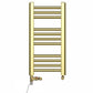 Dual Fuel - 300mm Wide - Shiny Gold- Heated Towel Rail Radiator - (incl. Valves + Electric Heating Kit)