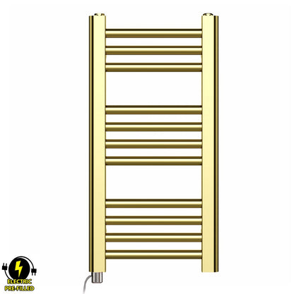 Small 300mm x 600mm Shiny Gold Electric Pre-Filled Heated Towel Rail Radiator