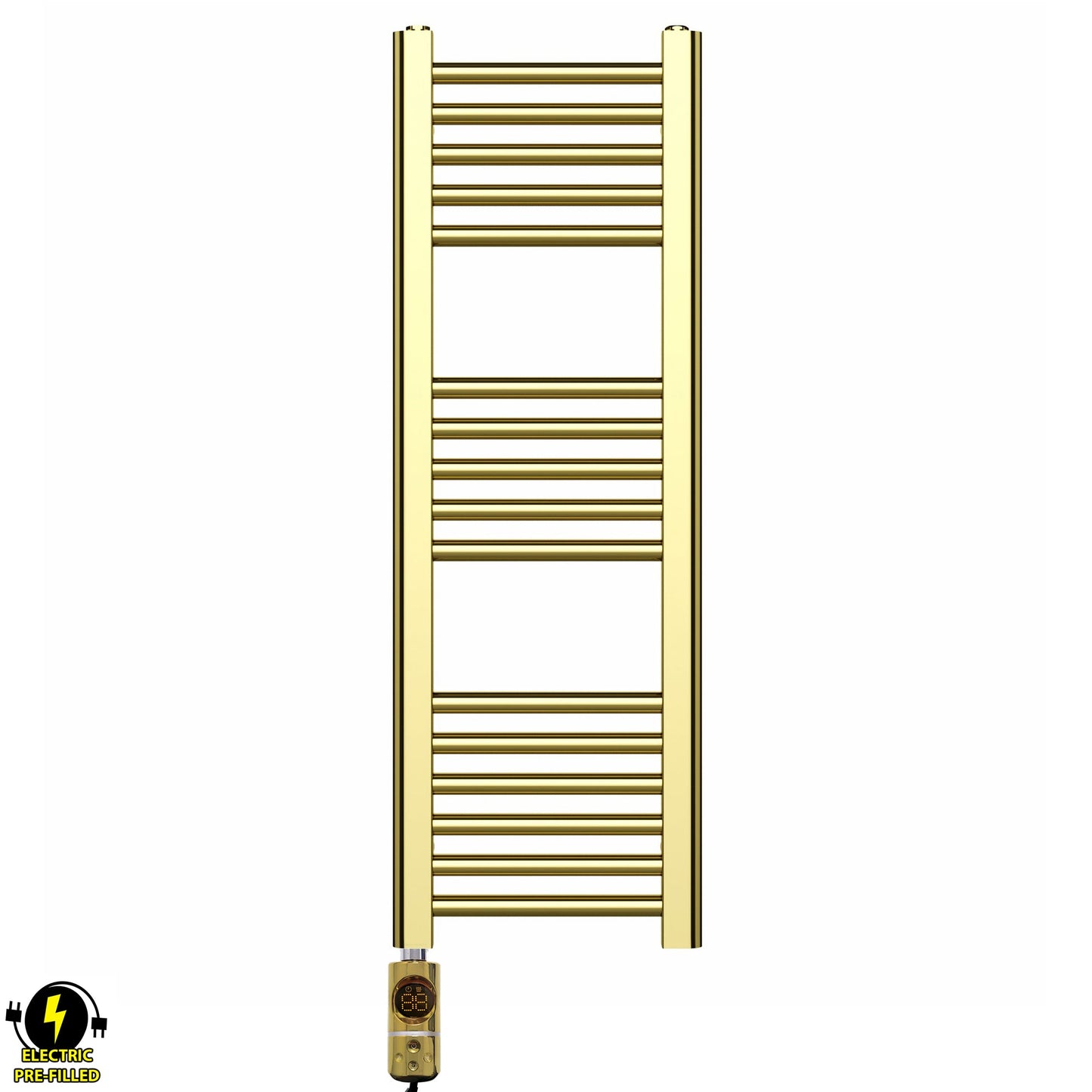 300mm Wide - Electric Heated Towel Rail Radiator - Shiny Gold - Straight