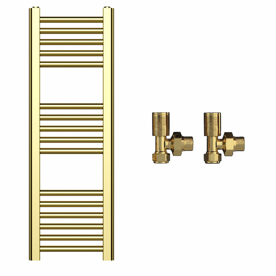 Small 300mm x 900mm Shiny Gold Heated Towel Rail Radiator