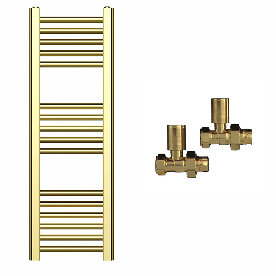 Small 300mm x 900mm Shiny Gold Heated Towel Rail Radiator