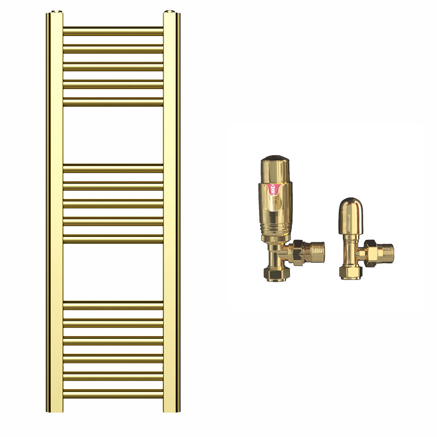 Small 300mm x 900mm Shiny Gold Heated Towel Rail Radiator