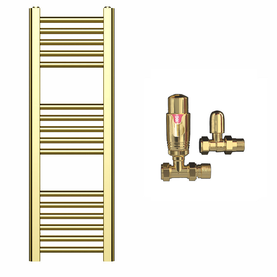 Small 300mm x 900mm Shiny Gold Heated Towel Rail Radiator