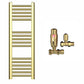 300mm Wide - Heated Towel Rail Radiator - Shiny Gold - Straight