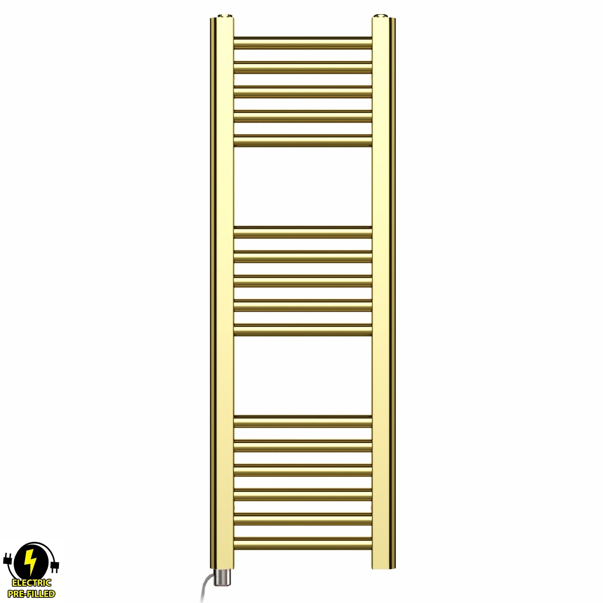 Small 300mm x 900mm Shiny Gold Electric Pre-Filled Heated Towel Rail Radiator