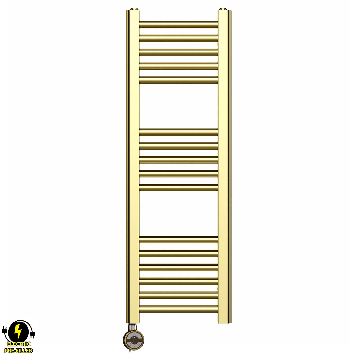 300mm Wide - Electric Heated Towel Rail Radiator - Shiny Gold - Straight