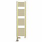 Dual Fuel 300mm x 1200mm Shiny Gold Heated Towel Rail Radiator- (incl. Valves + Electric Heating Kit)