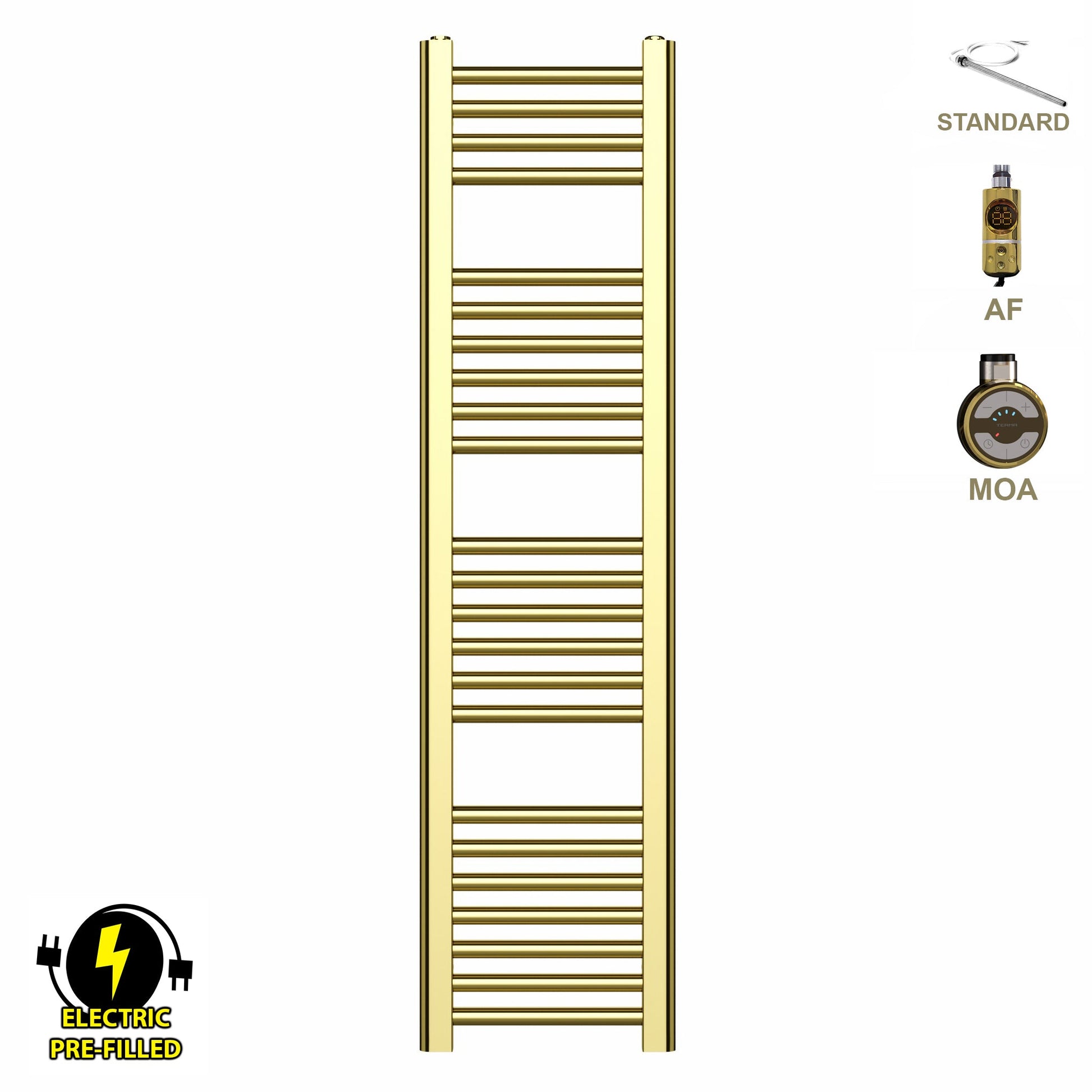 300mm x 1200mm Shiny Gold Electric Pre-Filled Heated Towel Rail Radiator