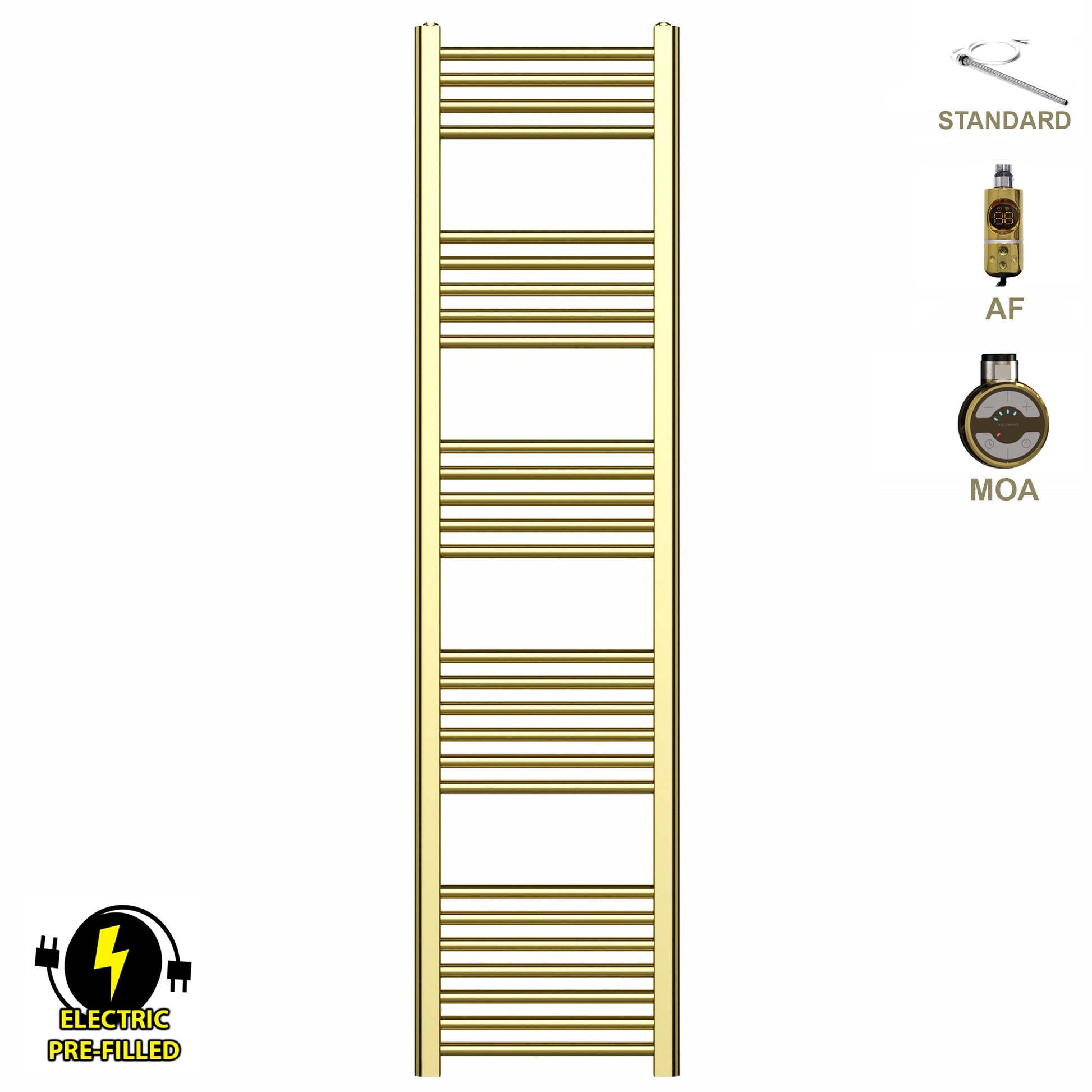 300mm x 1600mm Shiny Gold Electric Pre-Filled Heated Towel Rail Radiator