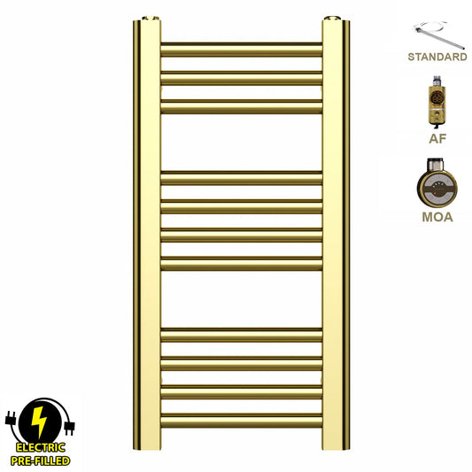 Small 300mm x 600mm Shiny Gold Electric Pre-Filled Heated Towel Rail Radiator
