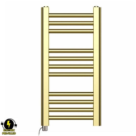 Small 300mm x 600mm Shiny Gold Electric Pre-Filled Heated Towel Rail Radiator