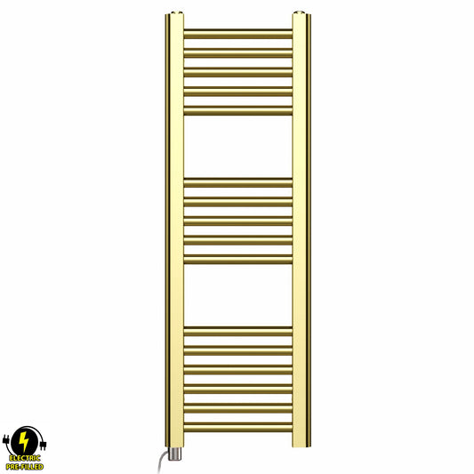 Small 300mm x 900mm Shiny Gold Electric Pre-Filled Heated Towel Rail Radiator