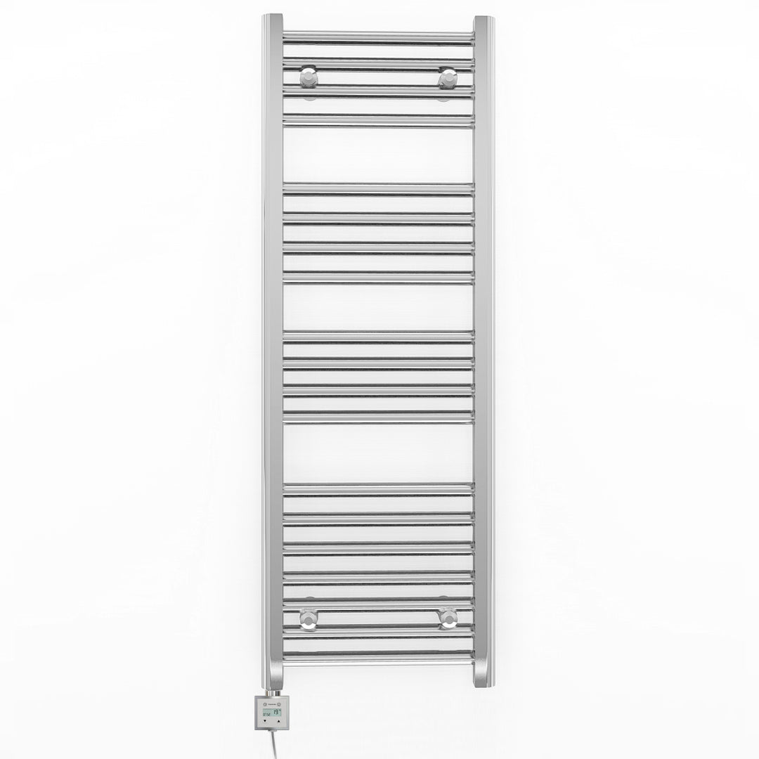 400mm Wide - Electric Heated Towel Rail Radiator - Flat Chrome - Straight