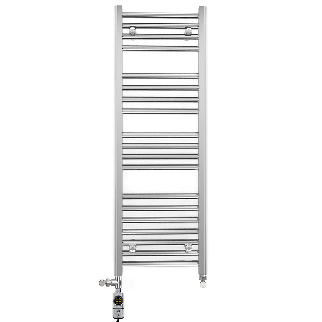Dual Fuel 400mm x 1000mm Straight Chrome  Heated Towel Rail Radiator- (incl. Valves + Electric Heating Kit)