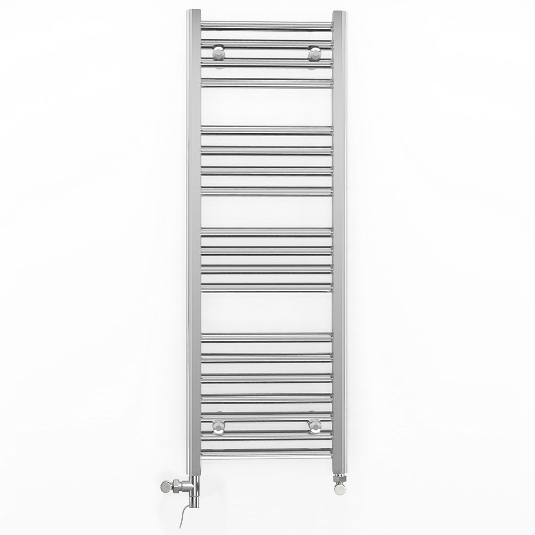 Dual Fuel 400mm x 1000mm Straight Chrome  Heated Towel Rail Radiator- (incl. Valves + Electric Heating Kit)