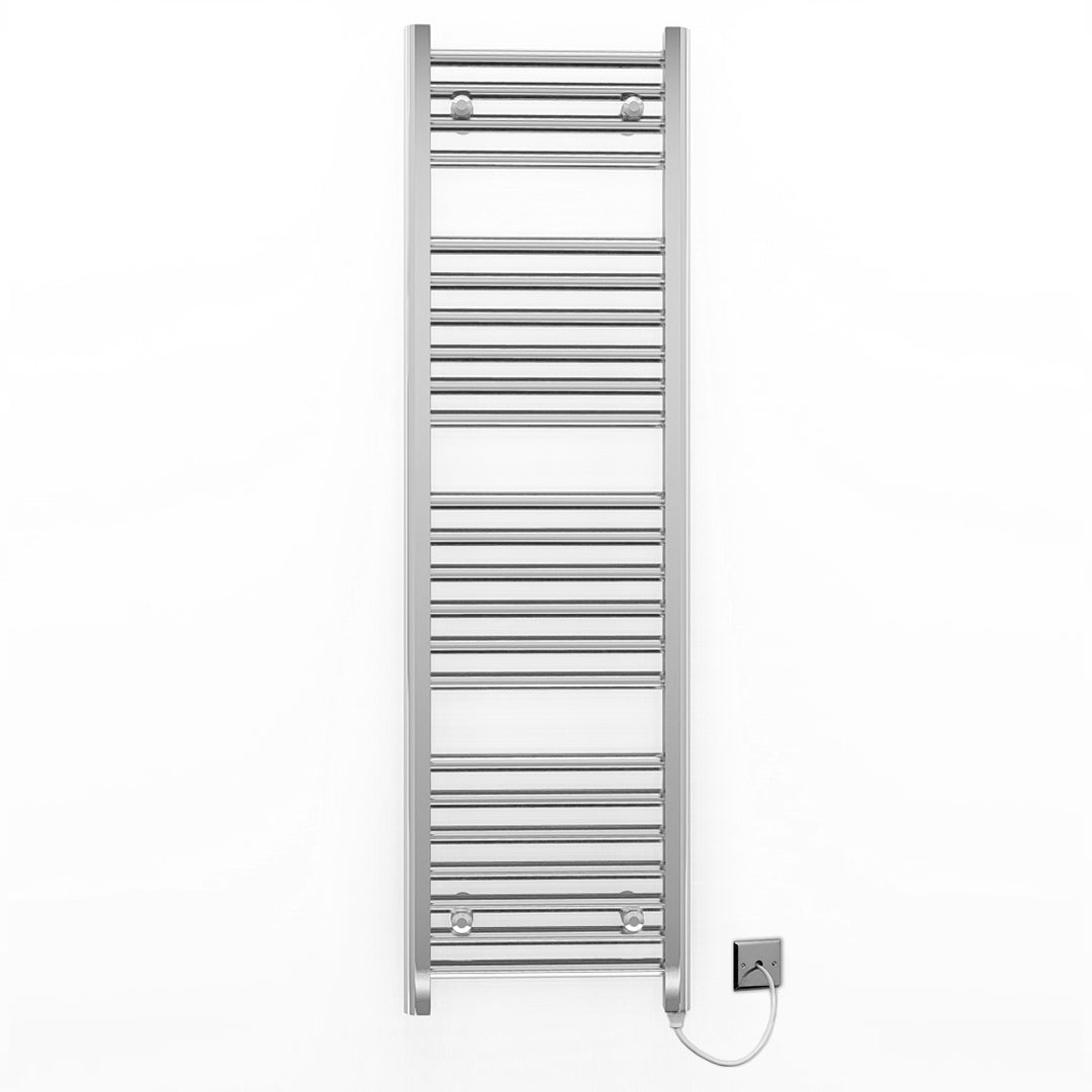 400mm Wide - Electric Heated Towel Rail Radiator - Flat Chrome - Straight