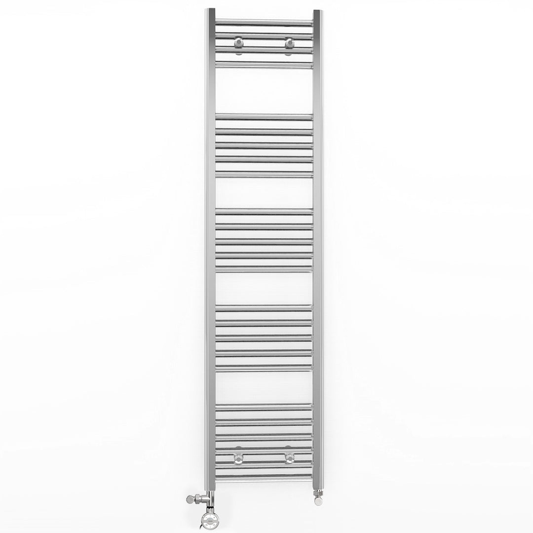 Dual Fuel 350mm x 1400mm Straight Chrome  Heated Towel Rail Radiator- (incl. Valves + Electric Heating Kit)