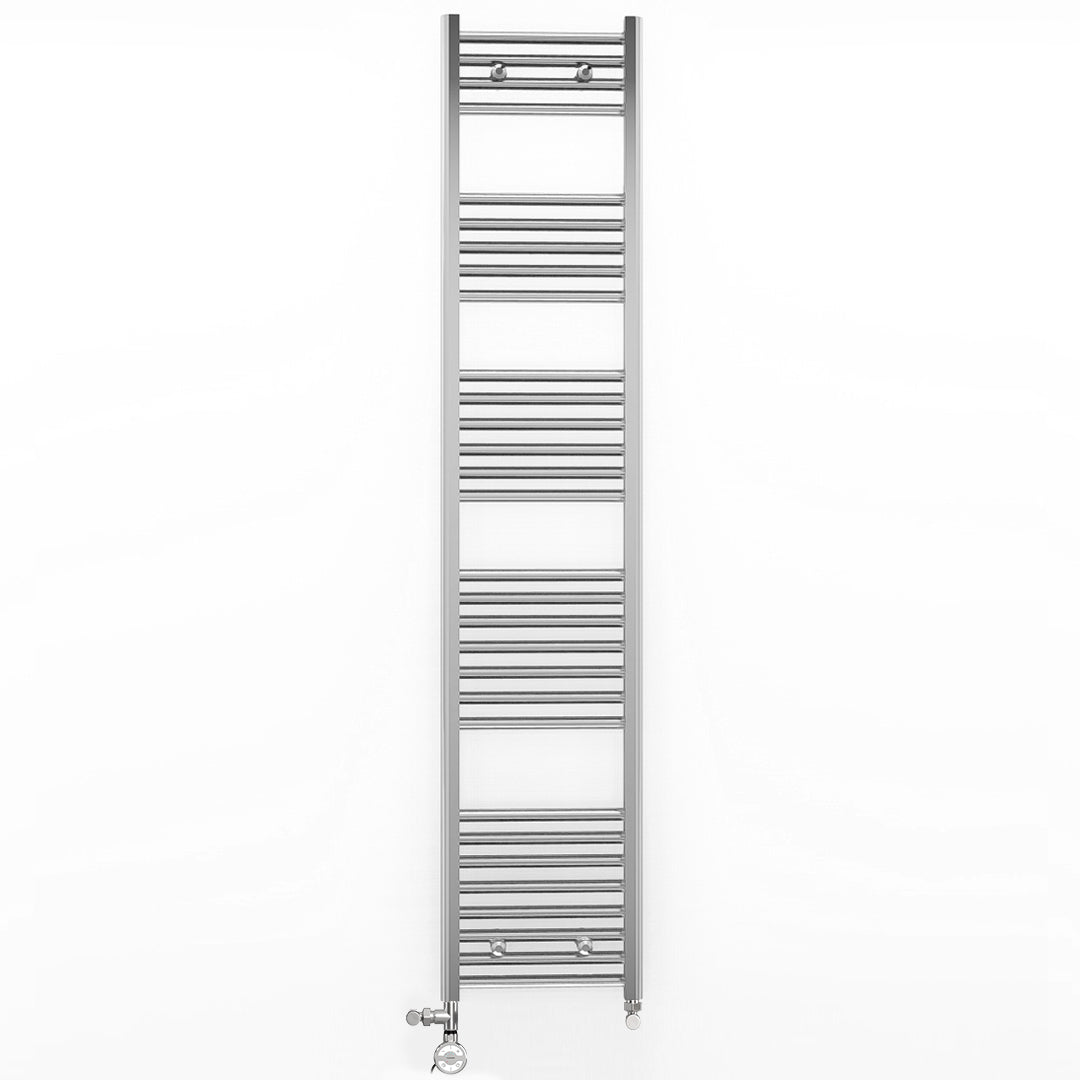 Dual Fuel 350mm x 1700mm Straight Chrome  Heated Towel Rail Radiator- (incl. Valves + Electric Heating Kit)