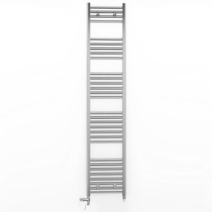 Dual Fuel 300mm x 1700mm Straight Chrome  Heated Towel Rail Radiator- (incl. Valves + Electric Heating Kit)