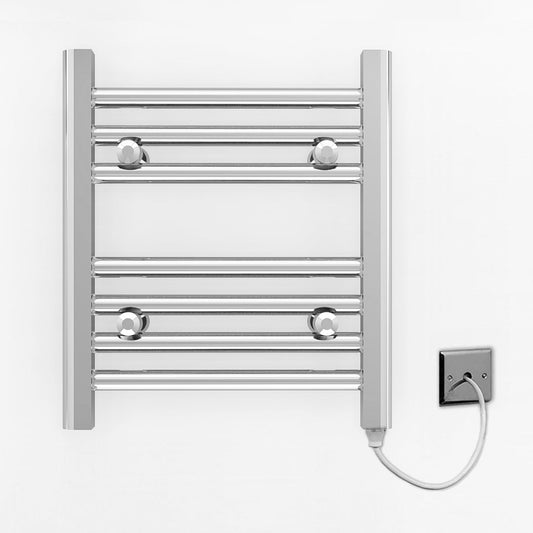 Small 450mm x 400mm Straight Chrome Electric Pre-Filled Heated Towel Rail Radiator