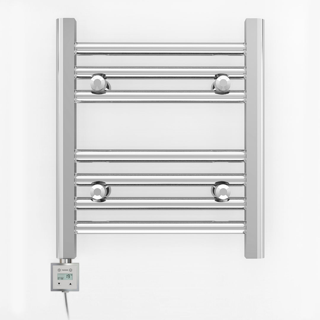 Small 400mm x 400mm Straight Chrome Electric Pre-Filled Heated Towel Rail Radiator