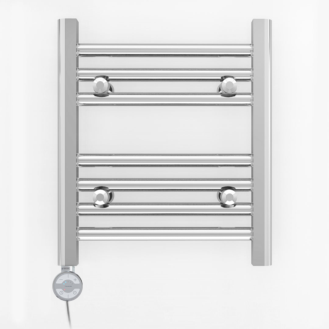 Small 450mm x 400mm Straight Chrome Electric Pre-Filled Heated Towel Rail Radiator