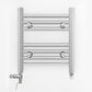Small Dual Fuel 350mm x 400mm Straight Chrome  Heated Towel Rail Radiator- (incl. Valves + Electric Heating Kit)