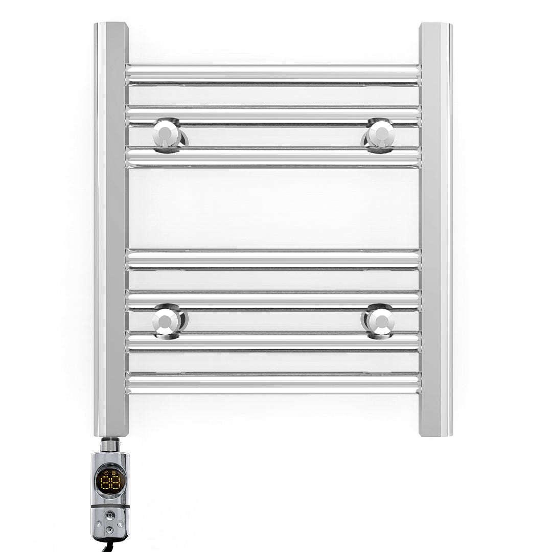 Small 450mm x 400mm Straight Chrome Electric Pre-Filled Heated Towel Rail Radiator