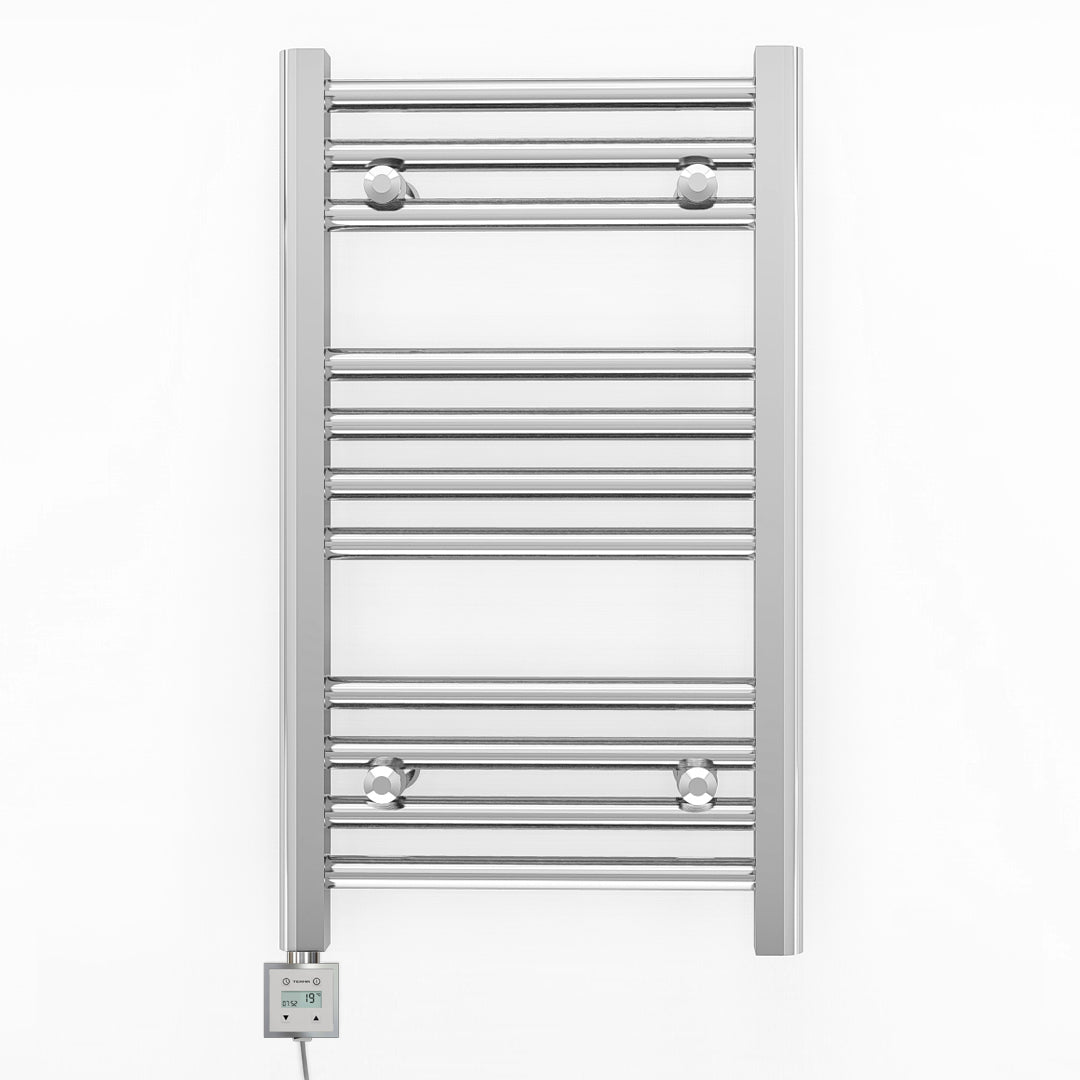 Small 400mm x 600mm Straight Chrome Electric Pre-Filled Heated Towel Rail Radiator