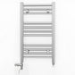 Small Dual Fuel 350mm x 600mm Straight Chrome  Heated Towel Rail Radiator- (incl. Valves + Electric Heating Kit)