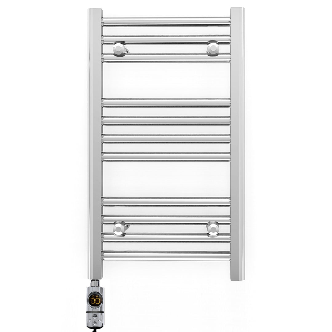 Small 400mm x 600mm Straight Chrome Electric Pre-Filled Heated Towel Rail Radiator
