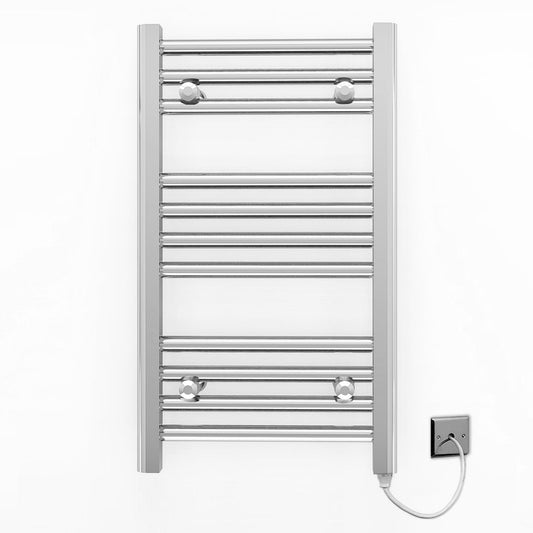 Small 350mm x 600mm Straight Chrome Electric Pre-Filled Heated Towel Rail Radiator