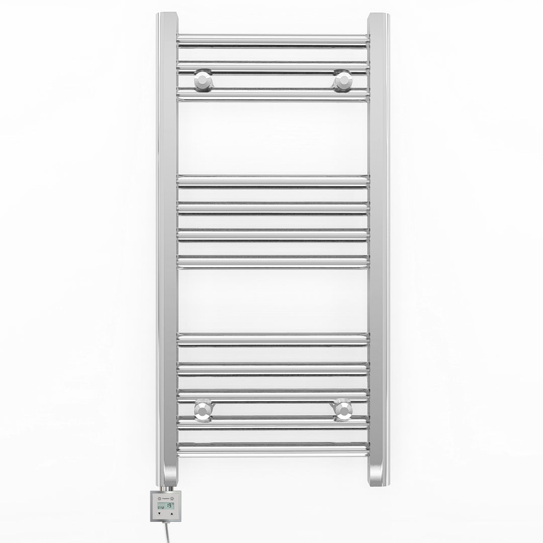 350mm Wide - Electric Heated Towel Rail Radiator - Flat Chrome - Straight