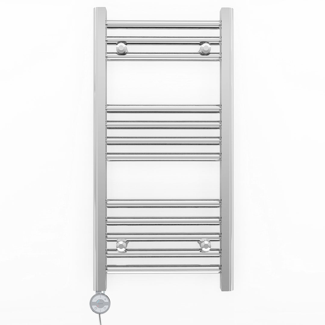 350mm Wide - Electric Heated Towel Rail Radiator - Flat Chrome - Straight