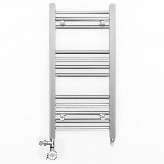 Small Dual Fuel 400mm x 700mm Straight Chrome  Heated Towel Rail Radiator- (incl. Valves + Electric Heating Kit)