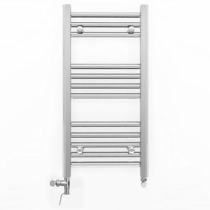 Small Dual Fuel 400mm x 700mm Straight Chrome  Heated Towel Rail Radiator- (incl. Valves + Electric Heating Kit)