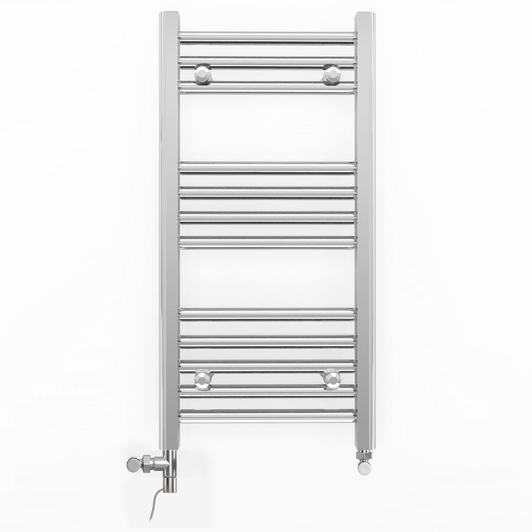 Small Dual Fuel 400mm x 700mm Straight Chrome  Heated Towel Rail Radiator- (incl. Valves + Electric Heating Kit)