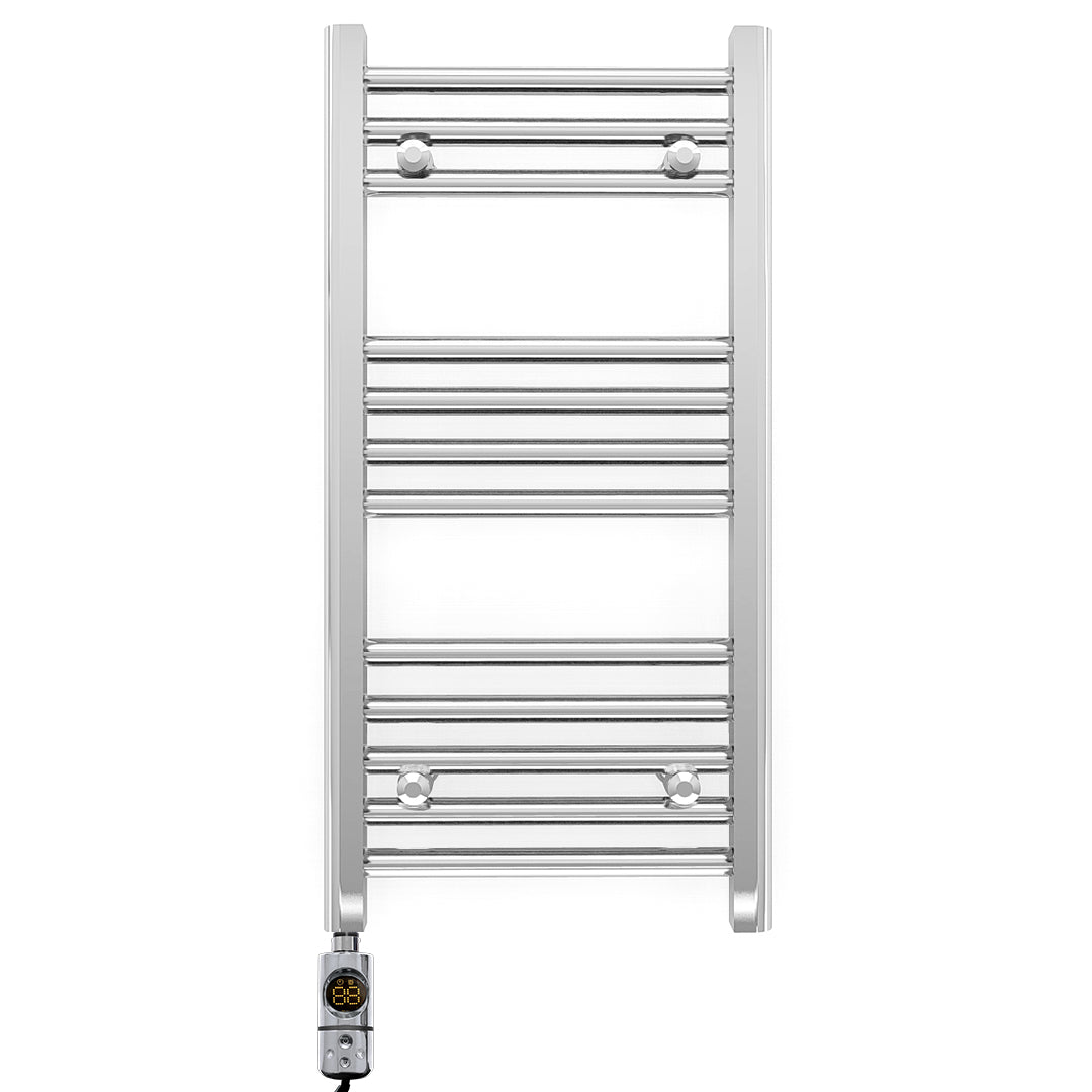 300mm Wide - Electric Heated Towel Rail Radiator - Flat Chrome - Straight