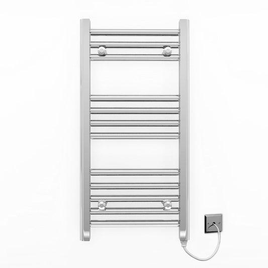 Small 400mm x 700mm Straight Chrome Electric Pre-Filled Heated Towel Rail Radiator