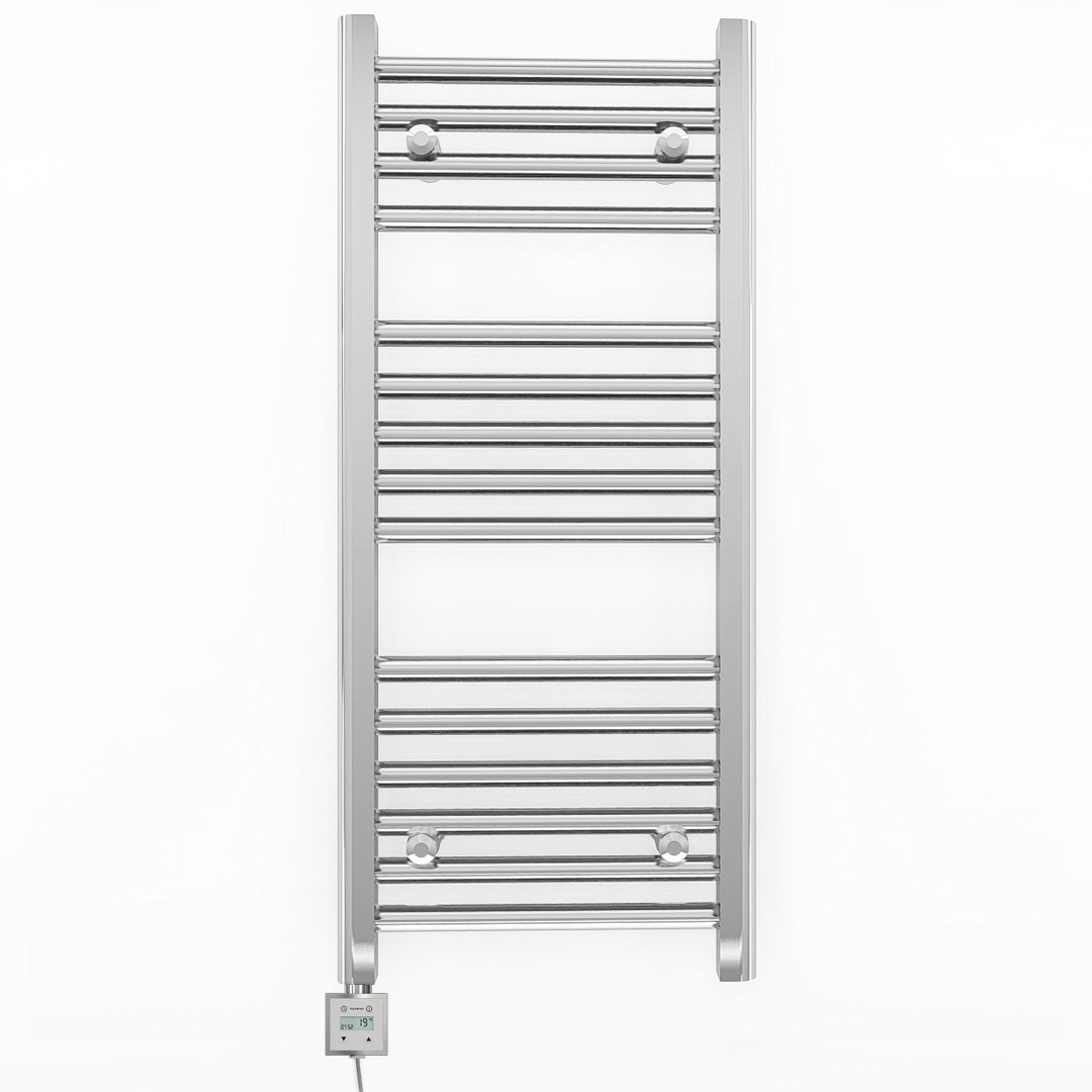 400mm Wide - Electric Heated Towel Rail Radiator - Flat Chrome - Straight